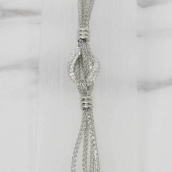 Sterling Silver Italian Mesh Style Bracelet w/ CZ - Picture 2 of 6